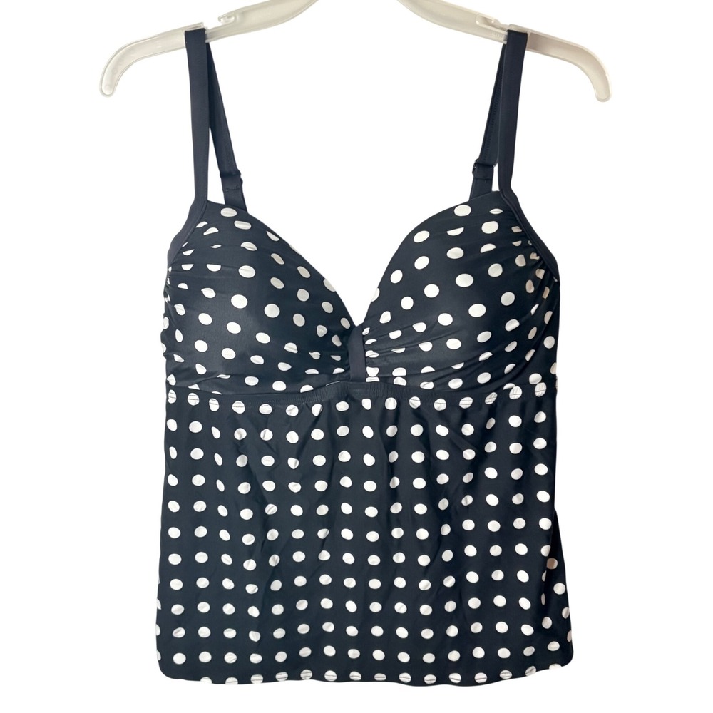 Coco Reef Tankini Swim Top Womens 36/38 DD Black Polka Dot Bra Size Adjustable‎